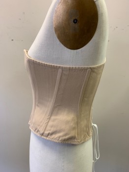 Womens, Corset 1890s-1910s, MTO, Lt Beige, Cotton, Solid, W28, B36, Lt Beige with Matching Trim, No Lacing,