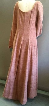 Womens, Historical Fiction Dress, Dusty Rose Pink, Rayon, Solid, 31w, 34b, Scoop Neck, Scoop Back, Button Front with Loops, Long Sleeves with Buttons, Lt Beige Lining
