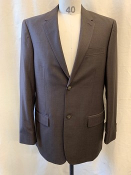 Mens, Suit, Jacket, PERRY ELLIS, Brown, Polyester, Rayon, Stripes - Vertical , 42R, Self Stripe, Notched Lapel, Single Breasted, Button Front, 2 Buttons, 3 Pockets