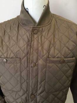 Mens, Casual Jacket, ARZONA, Lt Brown, Polyester, Diamonds, M, Light Brown Diamond Quilt, Knit Ribbed Lt Brown Collar Attached, Snap Front, Long Sleeves, 4 Pockets