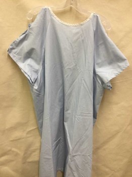 Unisex, Patient Gown, SHAMRON MILLS, Lt Blue, Polyester, Cotton, Heathered, O/S, Short Sleeves, Snaps Up Shoulders, Ties at Back