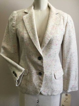 Womens, Blazer, RON HERMAN, Cream, Red, Yellow, Green, Blue, Synthetic, Tweed, 2, Single Breasted, 2 Buttons,  Notched Lapel, 2 Flap Pocket,