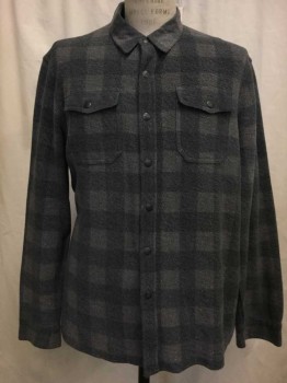 Mens, Casual Shirt, RRL, Lt Gray, Gray, Synthetic, Plaid-  Windowpane, XL, Lt Gray/ Gray Window Pane, Button Front, Collar Attached, 2 Flap Pockets, Long Sleeves,