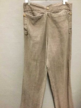 Mens, Historical Fiction Pants, Brown, Cotton, Solid, 36+, Homespun, Fall Front, Wood Buttons,