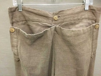 Mens, Historical Fiction Pants, Brown, Cotton, Solid, 36+, Homespun, Fall Front, Wood Buttons,