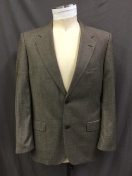ZARA, Brown, Gray, Lt Blue, Wool, Polyester, Plaid, Single Breasted, 2 Buttons,  Notched Lapel, 3 Pockets, No Back Vent