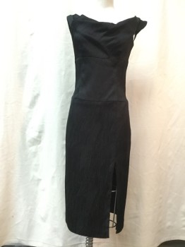 Womens, Cocktail Dress, BLACK HALO, Black, Polyester, Viscose, Abstract , 2/4, Asymmetrical Décolletage, Back Zipper, Raised Woodgrain Texture
