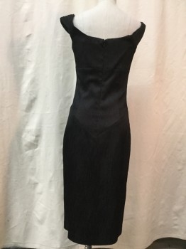 Womens, Cocktail Dress, BLACK HALO, Black, Polyester, Viscose, Abstract , 2/4, Asymmetrical Décolletage, Back Zipper, Raised Woodgrain Texture