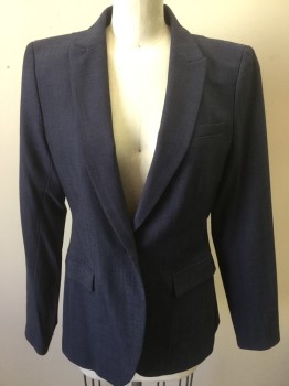Womens, Blazer, BANANA REPUBLIC, Purple, Black, Wool, Solid, 4, Purple with Black Micro Ribbed, One Button Front, Pocket Flaps