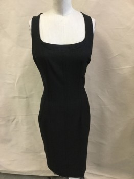 Womens, Cocktail Dress, DOLCE & GABBANA , Charcoal Gray, Brown, Lt Brown, Wool, Polyester, Heathered, Animal Print, 26, 34, Heather Charcoal Gray with Brown/black/light Brown Leopard Print Lining, Scoop Square Neck, 1-1/2" Straps, Fitted, Exposed Silver Zip Back, Split Center Hem Bottom