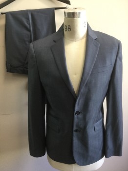 EXPRESS, Steel Blue, Wool, Polyester, Single Breasted, 2 Buttons,  Notched Lapel, Fitted/Slim Fit, 4 Pockets,