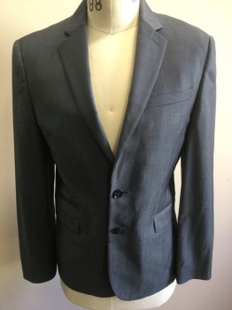 EXPRESS, Steel Blue, Wool, Polyester, Single Breasted, 2 Buttons,  Notched Lapel, Fitted/Slim Fit, 4 Pockets,