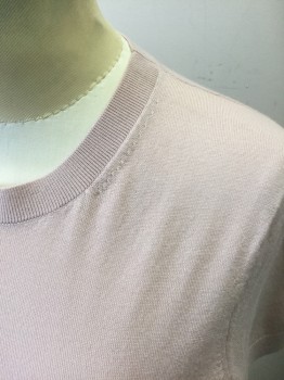 THEORY, Lt Pink, Wool, Solid, Lightweight Knit, Short Sleeves, Round Neck