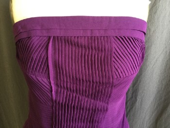 FOX 10, Purple, Silk, Solid, Strapless, Pleats Detail Work, Side Zip