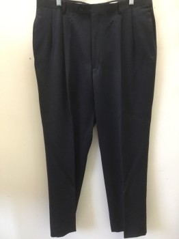 Mens, Suit, Pants, JONES NY, Navy Blue, Wool, Solid, 36/30, Pleated Front, Slit Pockets