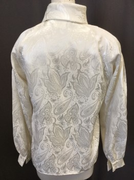 PROPHECY, Cream, Polyester, Paisley/Swirls, Fold Over Mock Neck, Ls, Covered Button and Loops