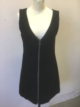 B.P., Black, Cotton, Solid, Corduroy, 2" Wide Straps, V-neck, Silver Zip with O-Ring Pull at Center Front, Hem Mini, Has a Double