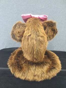 Unisex, Hat/Headwear, MARYLEN, Brown, Pink, Faux Fur, Polyester, MS. BEAR:  2nd Headpiece, Brown Faux Fur, Open Face, Ears, Velcro Neck Closure, Pink Polyester Satin Bow