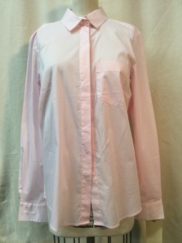 H&M, Lt Pink, Cotton, Synthetic, Stripes - Micro, Button Front, Collar Attached, Long Sleeves, 1 Pocket,