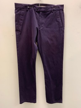 J CREW, Plum Purple, Cotton, Elastane, Solid, Slant Pockets, Zip Front, Flat Front