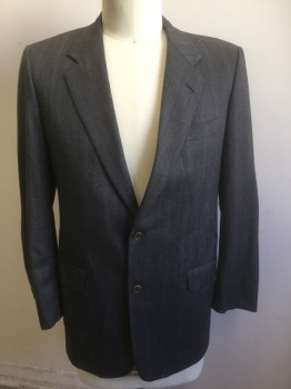 CORNELIANI, Charcoal Gray, White, Red, Wool, Stripes - Micro, Grid , Charcoal with White Microstripes, Faint Red and White Grid Stripes, Single Breasted, Notched Lapel, 2 Buttons, 3 Pockets, Solid Dark Gray Lining