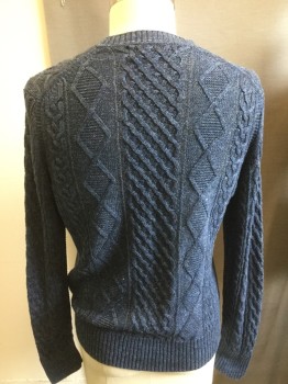 BANANA REPUBLIC, Navy Blue, Royal Blue, Linen, Cable Knit, Argyle, Heather Blue with Navy and Royal Weave, Cable/ Argyle/ Basket Knit Weave, Crew Neck,