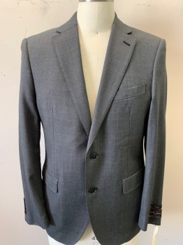 BLACK BROWN, Charcoal Gray, Lt Gray, Wool, Birds Eye Weave, 2 Button Front, Notched Lapel, 3 Pockets,