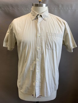 TEX MAN, Ecru, Cotton, Solid, Short Sleeve Button Front, Collar Attached, Button Down Collar, 1 Patch Pocket