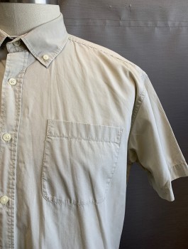 TEX MAN, Ecru, Cotton, Solid, Short Sleeve Button Front, Collar Attached, Button Down Collar, 1 Patch Pocket