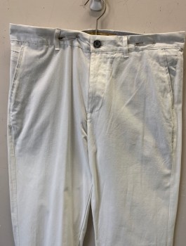 Mens, Casual Pants, ROSSETTI, White, Cotton, Solid, Ins:34, W:34, Lightweight Twill, Flat Front, Zip Fly, Straight Leg, 4 Pockets, Belt Loops