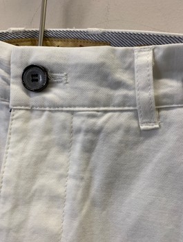 ROSSETTI, White, Cotton, Solid, Lightweight Twill, Flat Front, Zip Fly, Straight Leg, 4 Pockets, Belt Loops