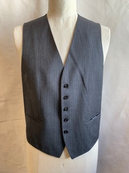 Mens, Suit, Vest, HUGO BOSS, Gray, Brown, Cream, Wool, Stripes - Pin, 44R, 5 Buttons, 2 Pockets, Solid Black Satin Back with Self Tab Buckle