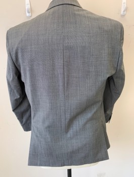 CHAPS, Gray, White, Polyester, Wool, 2 Color Weave, Single Breasted, Notched Lapel, 2 Buttons, 3 Pockets