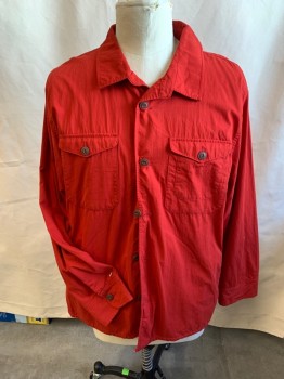 Mens, Casual Jacket, GOODFELLOW & CO, Red, Cotton, Solid, XXL, Collar Attached, Button Front, 4 Pockets, Long Sleeves, Heather Red Lining