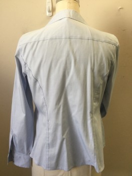 CALVIN KLEIN, Baby Blue, Cotton, Solid, V-neck with Collar Attached, Small Silver Button Front, Long Sleeves, Curved Hem