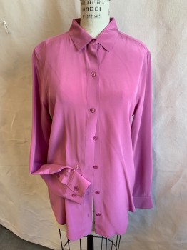 EQUIPMENT, Mauve Pink, Silk, Solid, Collar Attached, Button Front, Long Sleeves, Curved Hem