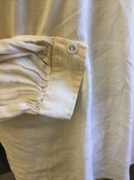 Mens, Historical Fiction Shirt, M.B.A. LTD., Lt Beige, Linen, Cotton, Solid, 39, 17.5, Gathered Collar Attached, Key Hole Front with Self Ruffle with 3 Buttons, Gathered Upper Long Sleeves & at Cuffs, (light Brown Stained on Collar)
