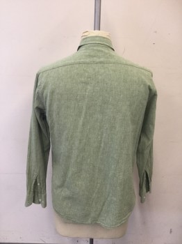 Mens, Casual Shirt, LINEA ROSSA, Lt Green, Linen, Cotton, Heathered, XL, Button Front, Collar Attached, Long Sleeves, 1 Pocket