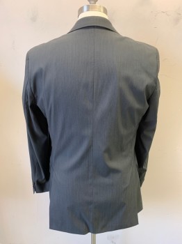 HUGO BOSS, Dk Gray, Lt Gray, Wool, Synthetic, Solid, Stripes - Pin, Suit Jacket, 2 Buttons, 3 Pockets, Notched Lapel, Double Vent, TIe Connecting Vents, Front Darts