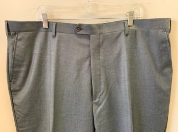 VITARELLI, Gray, Polyester, Viscose, Solid, Flat Front, Button Tab, Straight Leg, Zip Fly, 4 Pockets, Belt Loops