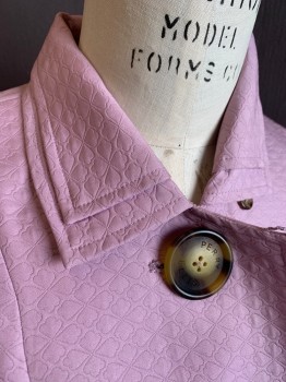Womens, Coat, PERRY ELLIS, Mauve Pink, Polyester, Sz.6, Self Pattern Embossed Texture with Scallopped Teardrop Shapes, Single Breasted, 4 Oversized Tortoise Shell Buttons, Double Layered Collar Attached, 2 Welt Pockets
