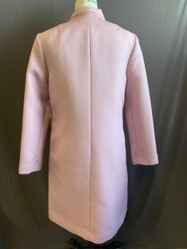 PERRY ELLIS, Mauve Pink, Polyester, Self Pattern Embossed Texture with Scallopped Teardrop Shapes, Single Breasted, 4 Oversized Tortoise Shell Buttons, Double Layered Collar Attached, 2 Welt Pockets