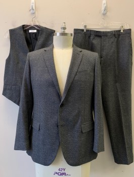 Mens, Suit, Jacket, REISS, Gray, Wool, 42R, Marled Weave, 2 Button , Flap Pocket, Single Vent
