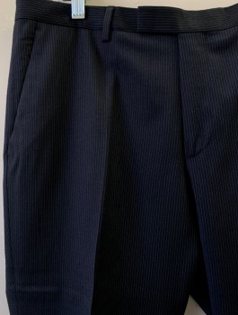 Mens, Suit, Pants, BOSS, Navy Blue, Wool, Stripes - Pin, 34/30, F.F, Slash Pockets,