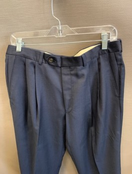 CHAPS, Navy Blue, Wool, Solid, 2 Pleated Pant, with Belt Loops