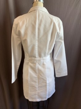 N/L, White, Polyester, Cotton, Solid, Collar Attached, Long Sleeves, Button Front, 3 Pockets, Slits on Each Side