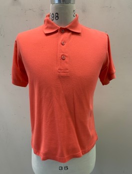 PORT AUTHORITY, Salmon Pink, Poly/Cotton, C.A., 1/4 Button Front, S/S
