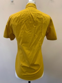 ANTO, Mustard Yellow, Polyester, Cotton, Solid, S/S, Button Front, Collar Attached, Chest Pocket