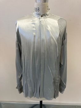 ST. REMO, Silver, Rayon, Black & Silver 2 Color Weave Wavy Inset, Collar Band, B.F., Hidden Placket, L/S