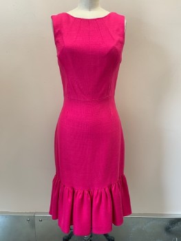 KATE SPADE, Hot Pink, Viscose, Solid, Sleeveless, Crew Neck, Pleated Bottom, Back Zip,